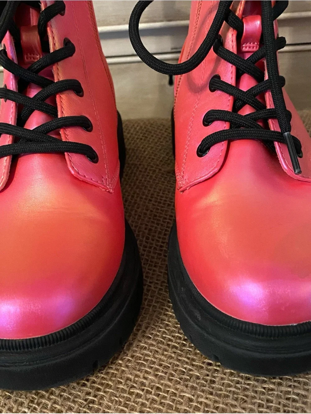 Girls ART CLASS Pink Iridescent Lace Up Zipper Boots Size 3